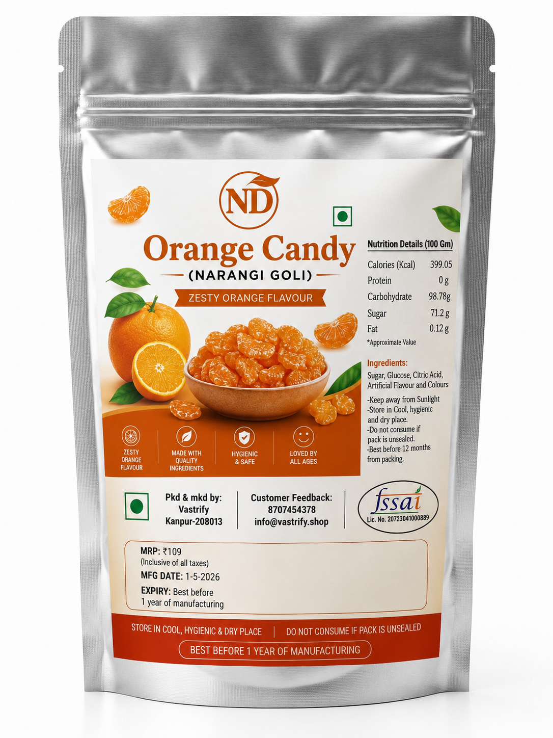 Orange Candy (Narangi Goli) – Traditional Tangy Orange Flavour Candy | Premium Indian Candy