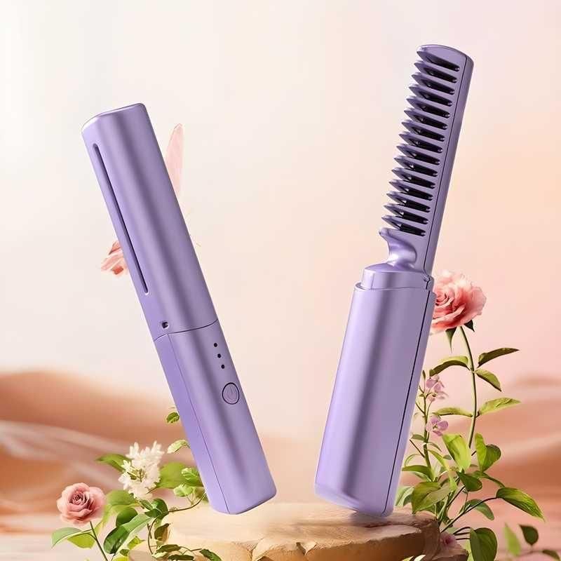 Meneflix Portable Mini Hair Straightener Cordless Rechargeable Mini Adjustable Hair Straightener Hot Comb - Vastrify