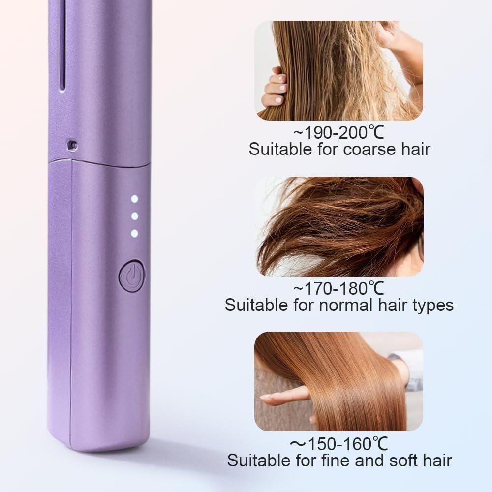 Meneflix Portable Mini Hair Straightener Cordless Rechargeable Mini Adjustable Hair Straightener Hot Comb - Vastrify