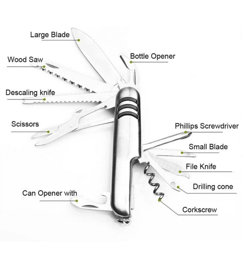 11 in 1 Multi Functional Swiss Army Style Pocket Knife Stainless Steel Pocket Knife