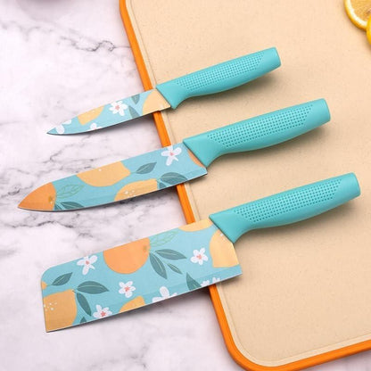 Set of 3 Floral Design Stainless Steel Professional Kitchen Knife Set - Vastrify