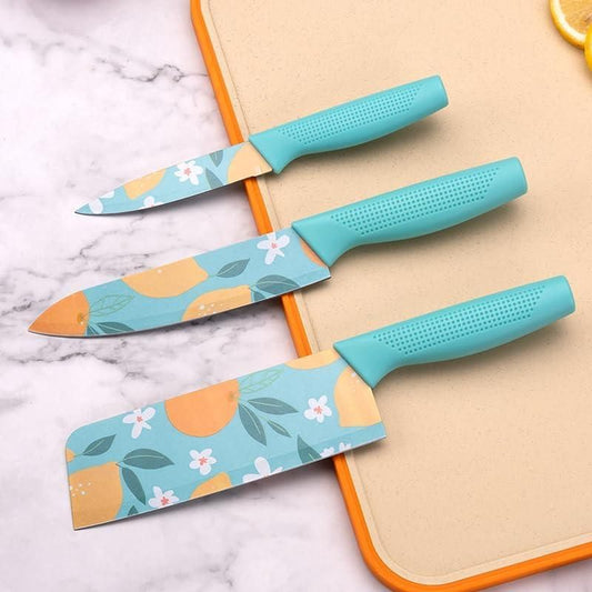 Set of 3 Floral Design Stainless Steel Professional Kitchen Knife Set - Vastrify
