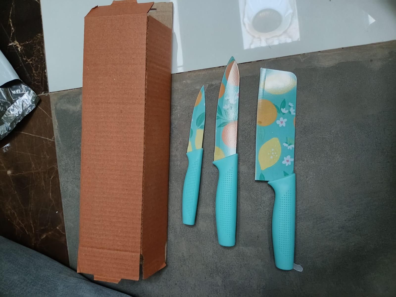 Set of 3 Floral Design Stainless Steel Professional Kitchen Knife Set - Vastrify