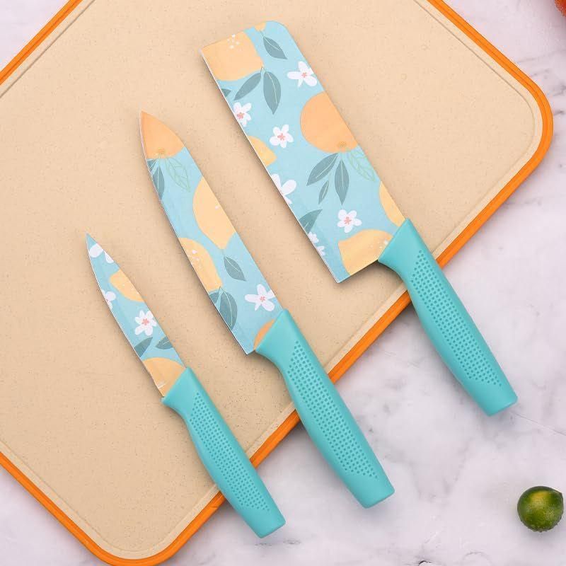 Set of 3 Floral Design Stainless Steel Professional Kitchen Knife Set - Vastrify