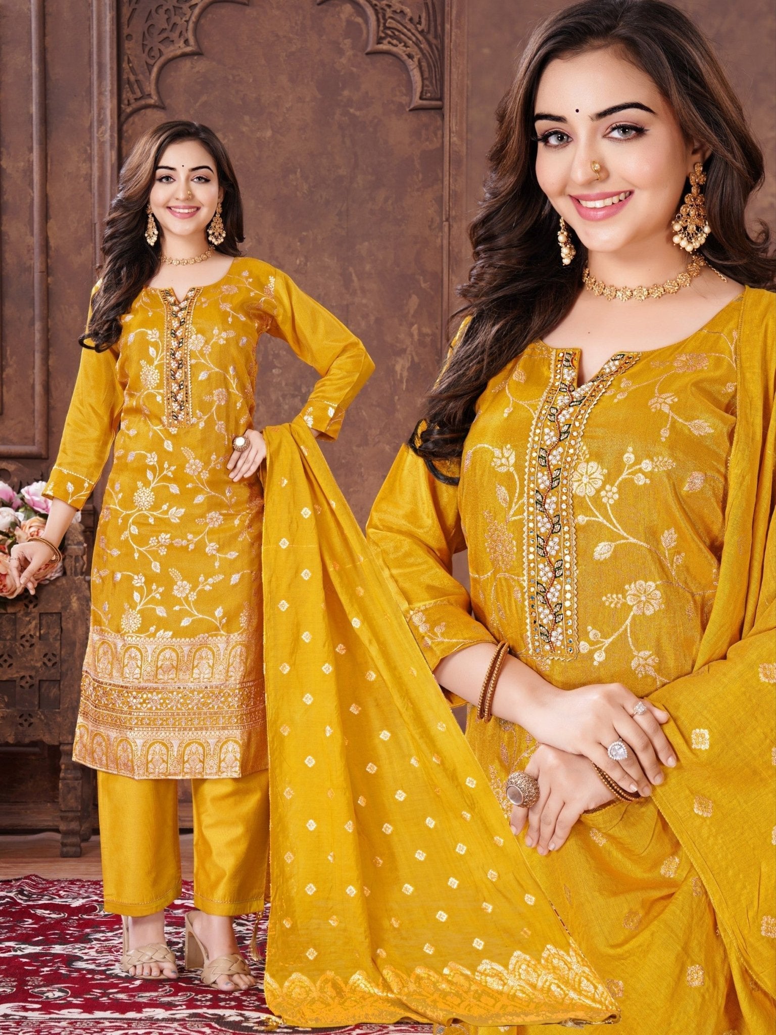 Woman Straight Suit Set with Pant - Dupatta - Vastrify