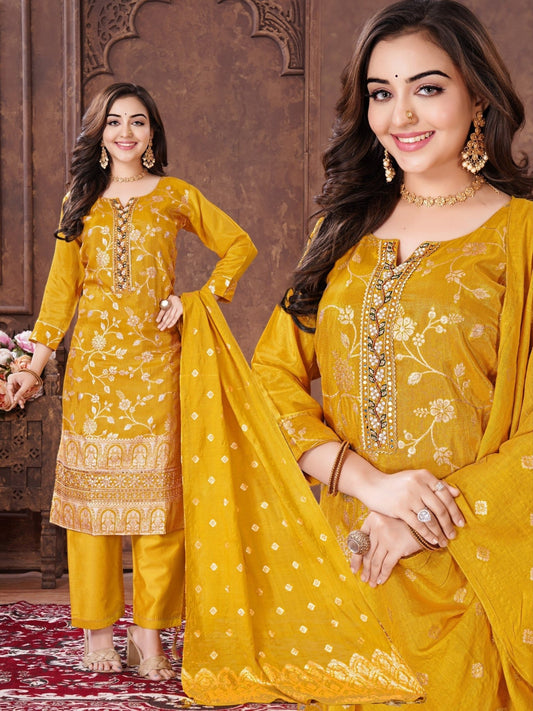 Woman Straight Suit Set with Pant - Dupatta - Vastrify
